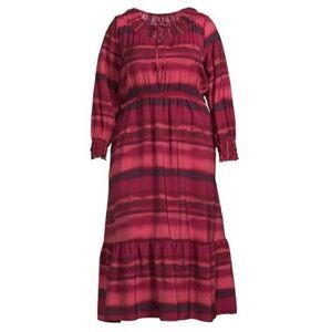 TERRA & SKY Peasant Tiered‎ Long Sleeve Maxi Dress Plus 3X Washy Stripe Rose NWT
